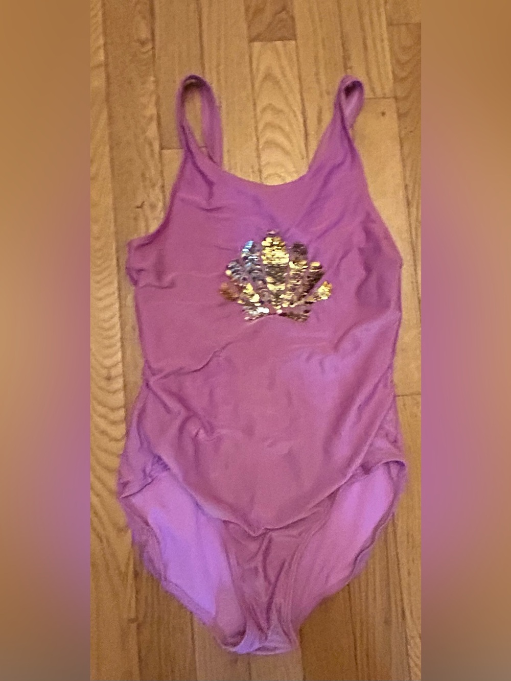 Girls Cat & Jack Purple Sequin Seashell One Piece Bathing Suit Size XL
(14/16)
